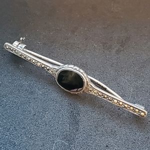 Sterling Onyx Marcasite Bar Pin